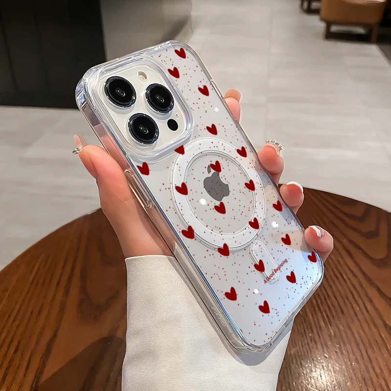 Phone Cases Red - INS Red Love Heart Sexy Transparent