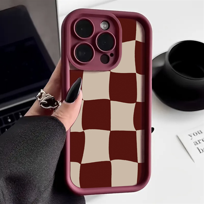 Phone Cases Red - Wine Red Deform Grid Pattern Phone