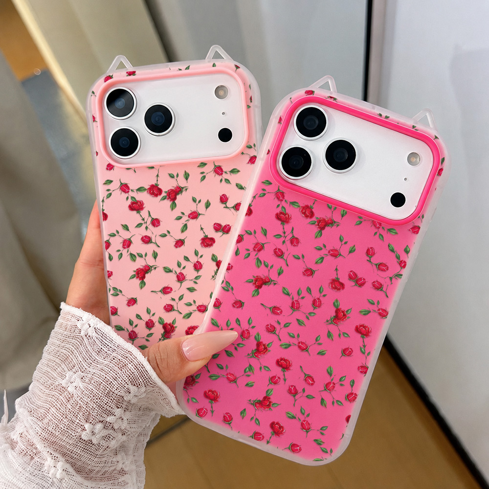 Phone Cases Red - Red Rose Flower Cat Ear Phone