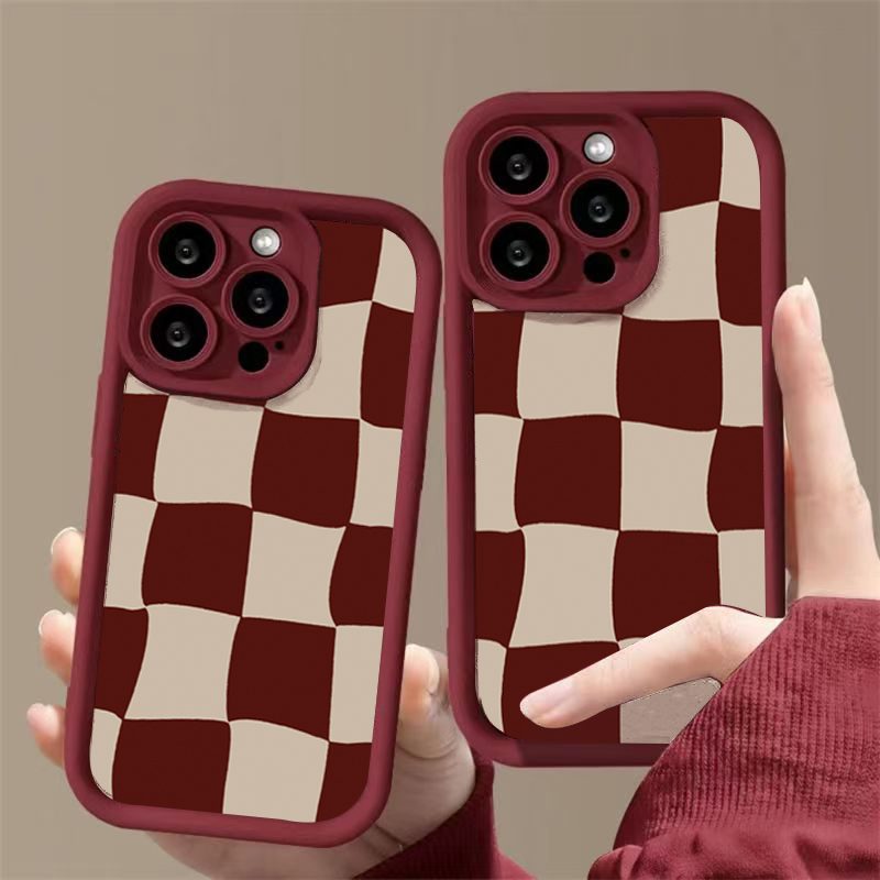 Wine Red Deform Grid Pattern P - Phone Cases Red review and price