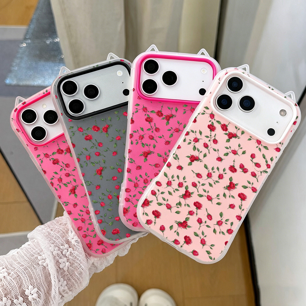 Red Rose Flower Cat Ear Phone  - Phone Cases Red review and price