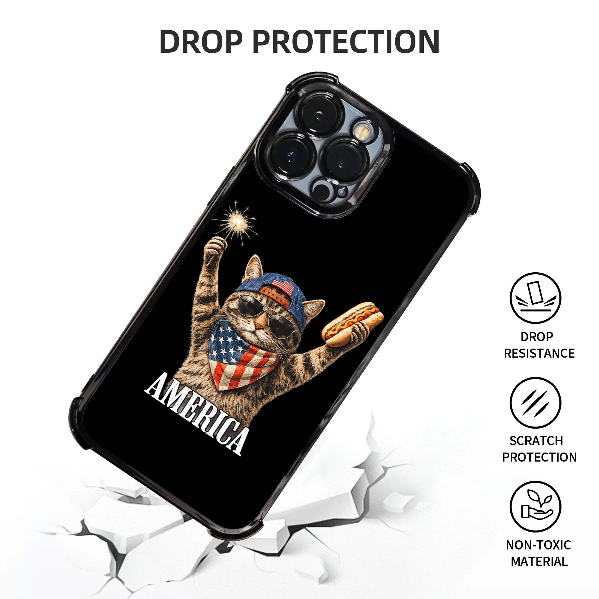 Cute America Cat Firework USA  - Phone Cases Usa review and price
